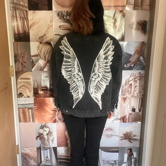 Angel Wing Black Denim Jacket - Picture 2 of 3